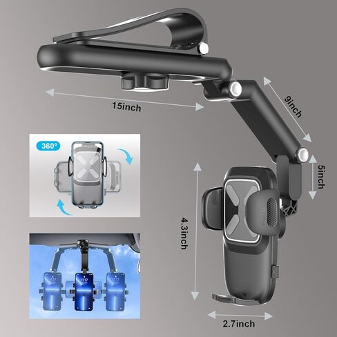 WUITIN حامل هاتف السيارة، حامل هاتف للسيارة متعدد الوظائف بزاوية 360 درجة، حامل هاتف محمول قابل للتعديل عالمي للسيارة والمطبخ المنزلي متوافق مع معظم الهواتف المحمولة in Kuwait