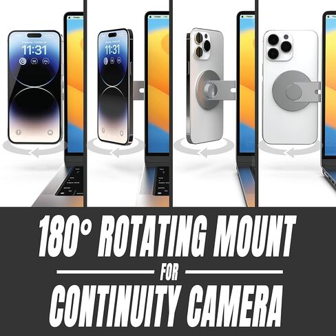 حامل الكمبيوتر المحمول ICONIT Continuity Flip iPhone - حامل هاتف مغناطيسي نحيف يدور 180 درجة لأجهزة الكمبيوتر المحمولة والشاشات - ذراع مغناطيسي قابل للتعديل - متوافق مع iPhone 14/13/12 Plus Pro Max (رمادي) in Saudi Arabia
