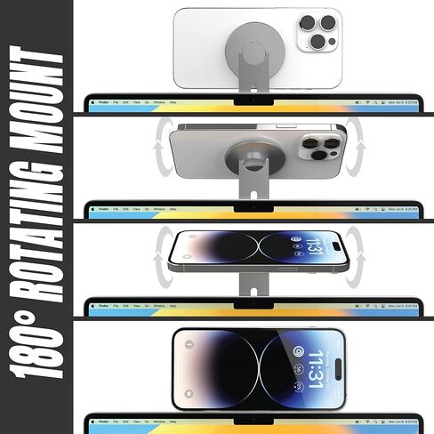 حامل الكمبيوتر المحمول ICONIT Continuity Flip iPhone - حامل هاتف مغناطيسي نحيف يدور 180 درجة لأجهزة الكمبيوتر المحمولة والشاشات - ذراع مغناطيسي قابل للتعديل - متوافق مع iPhone 14/13/12 Plus Pro Max (رمادي) in Saudi Arabia