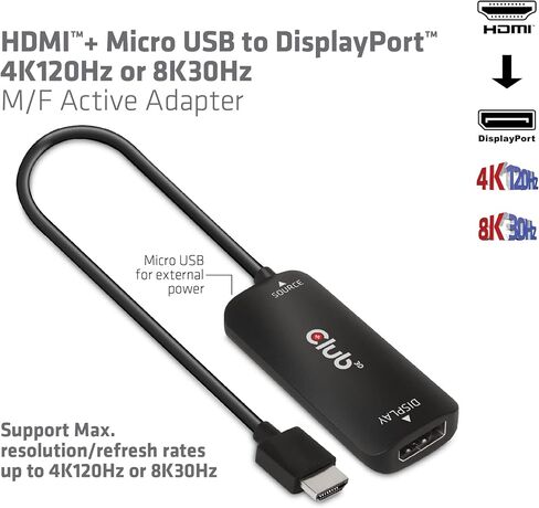 محول فيديو Club 3D HDMI إلى DisplayPort مع طاقة USB (محول HDMI 2.0 إلى Displayport) in Saudi Arabia