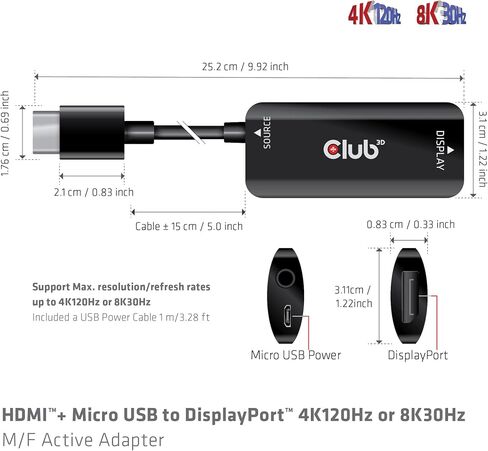 محول فيديو Club 3D HDMI إلى DisplayPort مع طاقة USB (محول HDMI 2.0 إلى Displayport) in Saudi Arabia