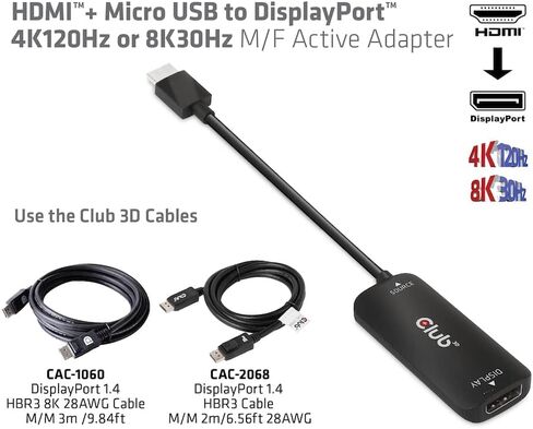 محول فيديو Club 3D HDMI إلى DisplayPort مع طاقة USB (محول HDMI 2.0 إلى Displayport) in Saudi Arabia