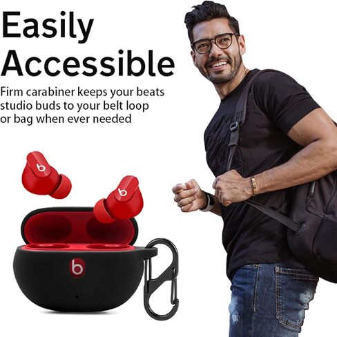 LiZHi Silicone Case for 2021 New Beats Studio Buds, Anti-Lost Shockproof Protective Cover with Keychain Easy Carrying Replacement Case with Carabiner (Black) in Kuwait