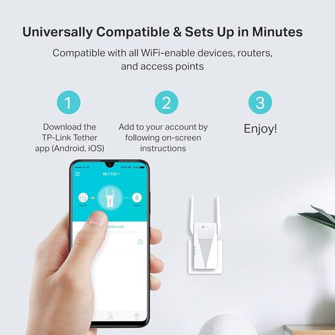 معزز إشارة موسع النطاق TP-Link AX3000 WiFi 6 للمنزل (RE715X)، مكرر واي فاي ثنائي النطاق، موسع الإنترنت مع منفذ جيجابت إيثرنت، نقطة الوصول، إعداد التطبيق، متوافق مع OneMesh (متجدد) in Kuwait