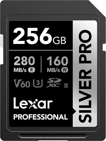 Lexar 256GB Silver PRO SD Memory Card, 280MB/s Read, 4K, V60, U3, UHS-II | Compatible w/ Canon, Sony, Nikon, Ideal for Professional Photographer, Videographer, Enthusiast, LSDSIPR256G-BNNNU in Saudi Arabia