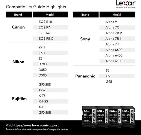 Lexar 256GB Silver PRO SD Memory Card, 280MB/s Read, 4K, V60, U3, UHS-II | Compatible w/ Canon, Sony, Nikon, Ideal for Professional Photographer, Videographer, Enthusiast, LSDSIPR256G-BNNNU in Saudi Arabia