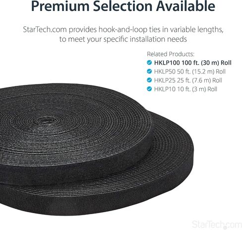 StarTech.com 100ft. Hook and Loop Roll - Cut-to-Size Reusable Cable Ties - Bulk Industrial Wire Fastener Tape - Adjustable Fabric Wraps - Black (HKLP100) in Kuwait