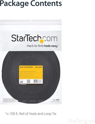 StarTech.com 100ft. Hook and Loop Roll - Cut-to-Size Reusable Cable Ties - Bulk Industrial Wire Fastener Tape - Adjustable Fabric Wraps - Black (HKLP100) in Kuwait