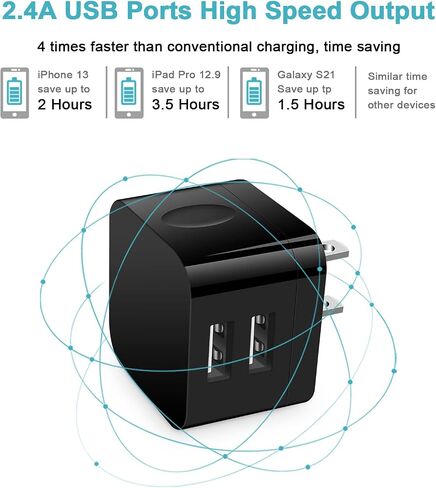 USB Wall Charger,USB Plug,2Pack Flat USBA Charger Block Charging Low Profile USBA Cube Charger Box Right Angle Plug Adapter for iPad Pro,iPad MiniiPad Air,iPhone 17 16 15 14 13 12 11 Max,Samsung,Pixel in Kuwait