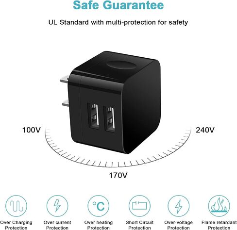 USB Wall Charger,USB Plug,2Pack Flat USBA Charger Block Charging Low Profile USBA Cube Charger Box Right Angle Plug Adapter for iPad Pro,iPad MiniiPad Air,iPhone 17 16 15 14 13 12 11 Max,Samsung,Pixel in Kuwait