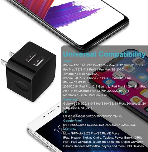 USB Wall Charger,USB Plug,2Pack Flat USBA Charger Block Charging Low Profile USBA Cube Charger Box Right Angle Plug Adapter for iPad Pro,iPad MiniiPad Air,iPhone 17 16 15 14 13 12 11 Max,Samsung,Pixel in Kuwait