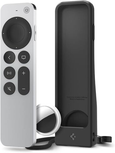 Spigen سيليكون مناسب مصمم لجهاز Apple TV 4K 2021/2022 Siri Remote مضاد للانزلاق ومضاد للصدمات متوافق مع AirTag - أسود in Kuwait