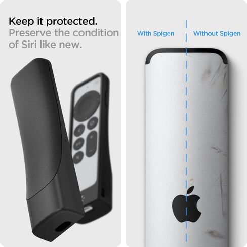 Spigen سيليكون مناسب مصمم لجهاز Apple TV 4K 2021/2022 Siri Remote مضاد للانزلاق ومضاد للصدمات متوافق مع AirTag - أسود in Kuwait