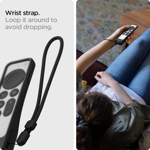 Spigen سيليكون مناسب مصمم لجهاز Apple TV 4K 2021/2022 Siri Remote مضاد للانزلاق ومضاد للصدمات متوافق مع AirTag - أسود in Kuwait
