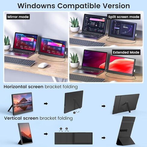 موسع شاشة الكمبيوتر المحمول FLYTOCCA، شاشة الكمبيوتر المحمول المحمولة، موسع شاشة الكمبيوتر المحمول 1080P FHD، التوصيل والتشغيل بدون سائق (P1S-11.6 بوصة مزدوج) in Kuwait