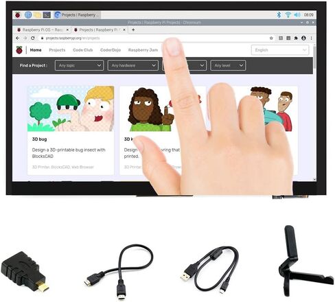Ingcool 7 inch HDMI LCD 1024x600 Resolution Capacitive Touch Screen IPS Display Module Compatible with Raspberry Pi 4 3 2 1 B B+ A+, PC, Supports Windows 10/8.1/8 / 7 in Kuwait