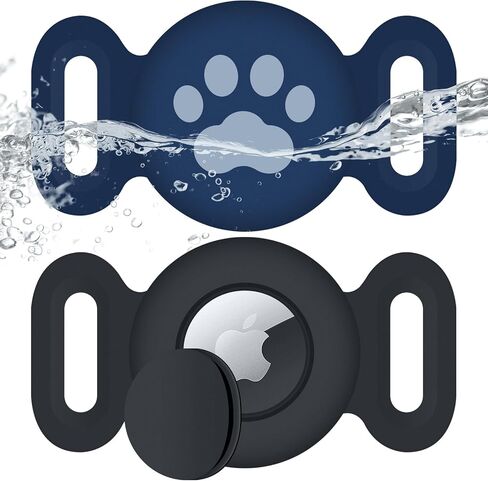 Waterproof Collar Holder Compatible with Airtag (2 Pack), Protective Anti-Lost Case for GPS Tracker, Silicone Collar Holder for Pets (Black/Black) in Saudi Arabia