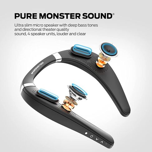 مكبر صوت بلوتوث Monster Boomerang، مكبر صوت لاسلكي يمكن ارتداؤه، مكبر صوت محمول ووقت تشغيل 12 ساعة، مقاوم للماء IPX7، مكبر صوت للرقبة صوت ستيريو ثلاثي الأبعاد حقيقي، للمنزل الرياضي في الهواء الطلق، أسود in Kuwait