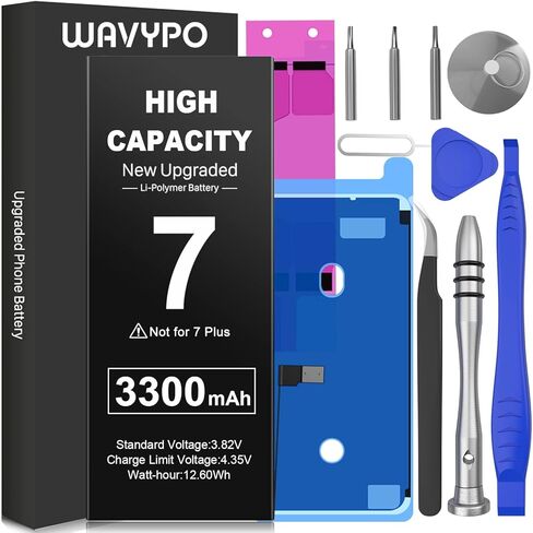 WAVYPO 3300mAh Battery for iPhone 7, New Version Upgrade High Capacity Battery Replacement for iPhone 7 A1660 A1778 A1779 Spare Battery with Full Repair Tools in Kuwait
