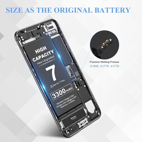 WAVYPO 3300mAh Battery for iPhone 7, New Version Upgrade High Capacity Battery Replacement for iPhone 7 A1660 A1778 A1779 Spare Battery with Full Repair Tools in Kuwait