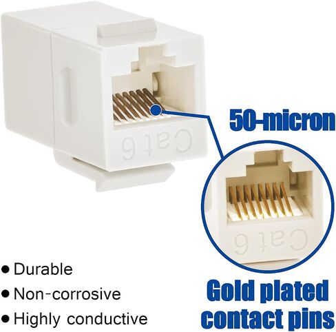 Beszin Cat.6 RJ45 Inline Coupler with Keystone Latch, Female-Female [50-Micron Gold Plated] (5-Pack, White) in Kuwait