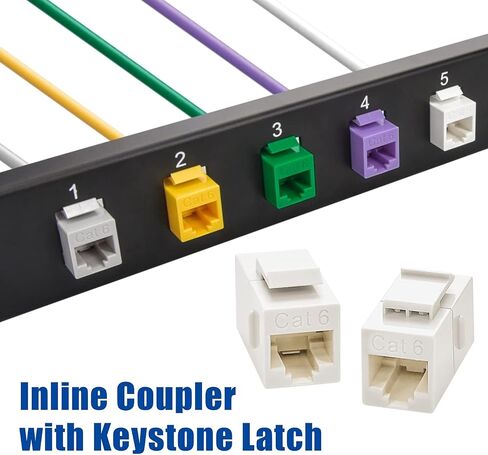 Beszin Cat.6 RJ45 Inline Coupler with Keystone Latch, Female-Female [50-Micron Gold Plated] (5-Pack, White) in Kuwait