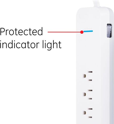 GE Pro 7-Outlet Surge Protector، سلك تمديد 12 قدم، 1080 جول، شريط طاقة، قابس مسطح، ضوء مؤشر محمي، قاطع دائرة متكامل، حامل على الحائط، مدرج في قائمة UL، أبيض، 36360 in Saudi Arabia