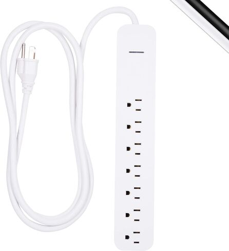 GE Pro 7-Outlet Surge Protector، سلك تمديد 12 قدم، 1080 جول، شريط طاقة، قابس مسطح، ضوء مؤشر محمي، قاطع دائرة متكامل، حامل على الحائط، مدرج في قائمة UL، أبيض، 36360 in Saudi Arabia