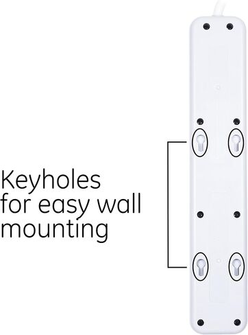 GE Pro 7-Outlet Surge Protector، سلك تمديد 12 قدم، 1080 جول، شريط طاقة، قابس مسطح، ضوء مؤشر محمي، قاطع دائرة متكامل، حامل على الحائط، مدرج في قائمة UL، أبيض، 36360 in Saudi Arabia