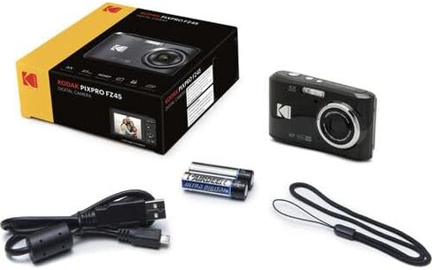 حزمة الكاميرا الرقمية Kodak Pixpro FZ45، تتضمن: بطاقة ذاكرة SanDisk سعة 32 جيجابايت، بطاريات احتياطية، حقيبة كاميرا ذات هيكل صلب وقارئ بطاقات (5 قطع) (أسود) in Kuwait