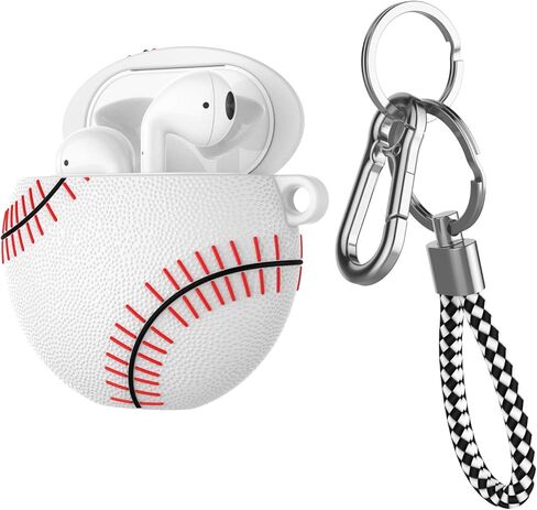 Njjex AirPods Case, Air Pods Cover Case, Portable Protective Shockproof Earphone Accessories Cover w/Carabiner/Keychain Compatible for Apple AirPods 1/ Airpods 2 Charging Case [White Baseball] in Kuwait