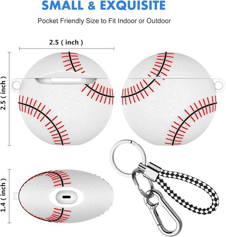 Njjex AirPods Case, Air Pods Cover Case, Portable Protective Shockproof Earphone Accessories Cover w/Carabiner/Keychain Compatible for Apple AirPods 1/ Airpods 2 Charging Case [White Baseball] in Kuwait
