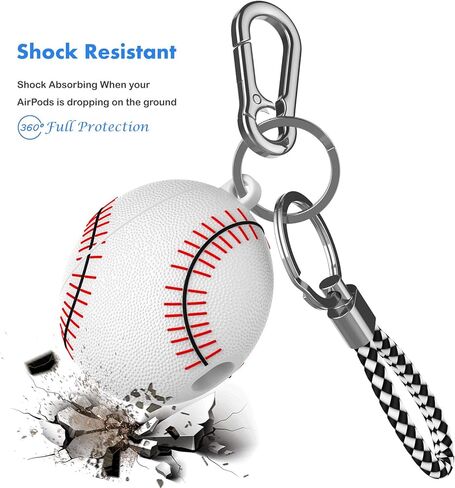 Njjex AirPods Case, Air Pods Cover Case, Portable Protective Shockproof Earphone Accessories Cover w/Carabiner/Keychain Compatible for Apple AirPods 1/ Airpods 2 Charging Case [White Baseball] in Kuwait