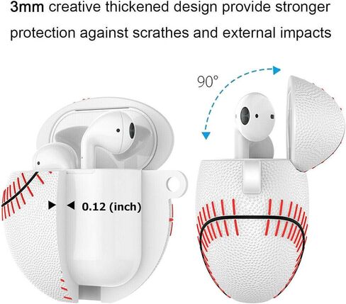 Njjex AirPods Case, Air Pods Cover Case, Portable Protective Shockproof Earphone Accessories Cover w/Carabiner/Keychain Compatible for Apple AirPods 1/ Airpods 2 Charging Case [White Baseball] in Kuwait