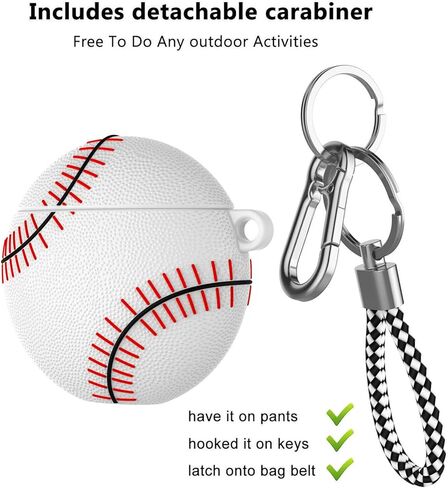 Njjex AirPods Case, Air Pods Cover Case, Portable Protective Shockproof Earphone Accessories Cover w/Carabiner/Keychain Compatible for Apple AirPods 1/ Airpods 2 Charging Case [White Baseball] in Kuwait