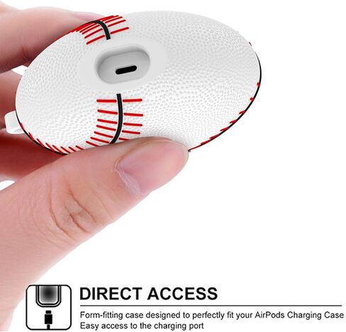 Njjex AirPods Case, Air Pods Cover Case, Portable Protective Shockproof Earphone Accessories Cover w/Carabiner/Keychain Compatible for Apple AirPods 1/ Airpods 2 Charging Case [White Baseball] in Kuwait