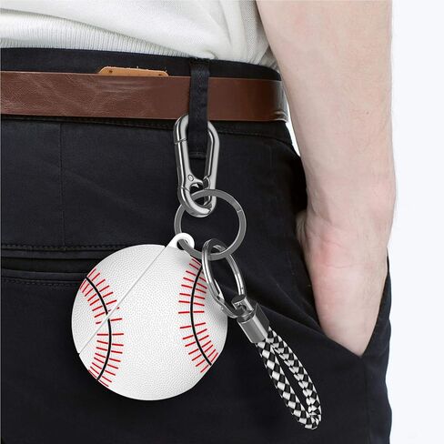 Njjex AirPods Case, Air Pods Cover Case, Portable Protective Shockproof Earphone Accessories Cover w/Carabiner/Keychain Compatible for Apple AirPods 1/ Airpods 2 Charging Case [White Baseball] in Kuwait