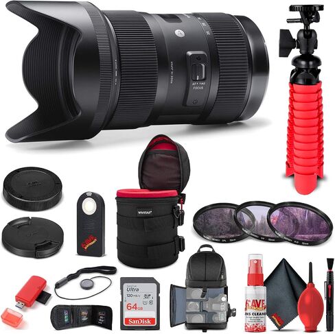 مجموعة عدسة Sigma 18-35mm f/1.8 DC HSM Art لكاميرا Canon EF (210-101) + حقيبة ظهر + بطاقة 64 جيجابايت + حافظة عدسة + قارئ بطاقات + طقم مرشح 3 قطع + مجموعة تنظيف + حامل ثلاثي القوائم مرن + محفظة ذاكرة + المزيد in Saudi Arabia