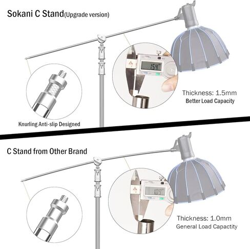 حامل Sokani C مع ذراع بوم [إصدار ترقية جديد 2023] 100% معدني بحد أقصى 10.8 قدم/330 سم حامل عاكس قابل للتعديل 4.2 قدم/128 سم ذراع حمل وقطعتين من رأس المقبض، وحقيبة الرمل، ومشبك فم السمكة متضمن in Kuwait
