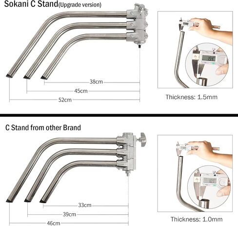 حامل Sokani C مع ذراع بوم [إصدار ترقية جديد 2023] 100% معدني بحد أقصى 10.8 قدم/330 سم حامل عاكس قابل للتعديل 4.2 قدم/128 سم ذراع حمل وقطعتين من رأس المقبض، وحقيبة الرمل، ومشبك فم السمكة متضمن in Kuwait