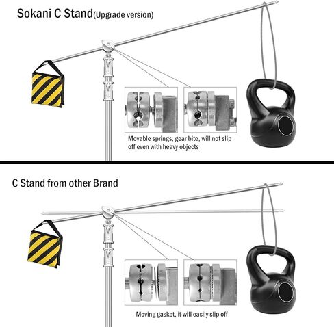 حامل Sokani C مع ذراع بوم [إصدار ترقية جديد 2023] 100% معدني بحد أقصى 10.8 قدم/330 سم حامل عاكس قابل للتعديل 4.2 قدم/128 سم ذراع حمل وقطعتين من رأس المقبض، وحقيبة الرمل، ومشبك فم السمكة متضمن in Kuwait