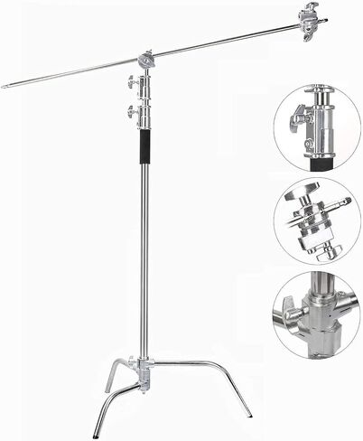 حامل Sokani C مع ذراع بوم [إصدار ترقية جديد 2023] 100% معدني بحد أقصى 10.8 قدم/330 سم حامل عاكس قابل للتعديل 4.2 قدم/128 سم ذراع حمل وقطعتين من رأس المقبض، وحقيبة الرمل، ومشبك فم السمكة متضمن in Kuwait