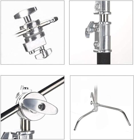 حامل Sokani C مع ذراع بوم [إصدار ترقية جديد 2023] 100% معدني بحد أقصى 10.8 قدم/330 سم حامل عاكس قابل للتعديل 4.2 قدم/128 سم ذراع حمل وقطعتين من رأس المقبض، وحقيبة الرمل، ومشبك فم السمكة متضمن in Kuwait