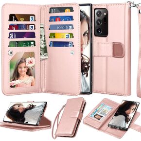 NJJEX Galaxy Note 20 Ultra Case (2020), for Samsung Note 20 Ultra 5G Wallet Case, [9 Card Slots] PU Leather ID Credit Holder Folio Flip [Detachable] Kickstand Magnetic Phone Cover & Lanyard [Black] in Saudi Arabia