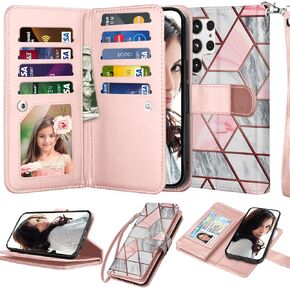 حافظة NJJEX Galaxy S22 Ultra، حافظة محفظة لهاتف Samsung Galaxy S22 Ultra، [9 فتحات للبطاقات] حامل بطاقة هوية من جلد البولي يوريثان قابل للفصل [قابل للفصل] غطاء هاتف مغناطيسي وحبل [أسود] in Kuwait