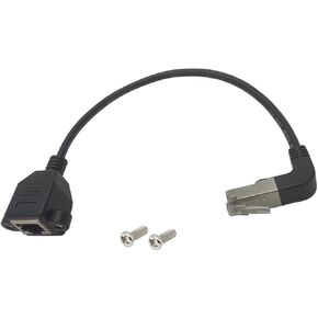 Qaoquda CAT6 Network Extension Cable,90 Degree RJ45 Male to Female Screw Panel Mount Extension Cable, Support Ethernet Cat 5e/Cat6-10 inch (Left) in Kuwait
