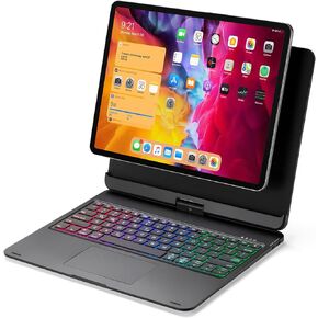 حافظة لوحة مفاتيح مغناطيسية قابلة للفصل من MyMAX لجهاز Apple iPad Pro 12.9 بوصة 2021 5th/2020 4th/2018 الجيل الثالث، مع لوحة تتبع بلوتوث 5.1 متعددة اللمس، وإضاءة خلفية 7 ألوان، ودوران 360 درجة (أسود) in Kuwait