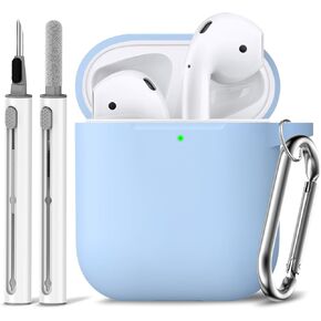 غطاء حافظة Ljusmicker Airpods 2&1 مع مجموعة منظف، حافظة واقية من السيليكون الناعم متوافقة مع حافظة شحن Apple AirPods الجيل الثاني/الأول مع سلسلة مفاتيح، حافظة AirPod مقاومة للصدمات للنساء والرجال - أسود