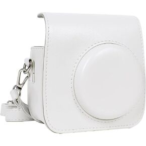 MOSISO Camera Case Compatible with Instax Mini 7+ Instant Camera, PU Leather Protective Case Cover Carrying Storage Bag with Adjustable Shoulder Strap, White in Saudi Arabia