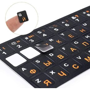 Mars Fox Russian English Keyboard Letters Stickers Frosted Non-Glare Alphabet for PC Computer Laptop Keyboards (Orange Alphabet Black Background)